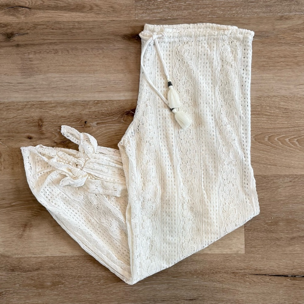 BECCA White Split Leg Crochet Lace Cover Up Pants